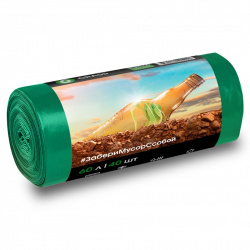Мешок для мусора ПНД в рулоне 60 л. 55*65 13 мкр (зеленый) (рул. 40 шт) - фото